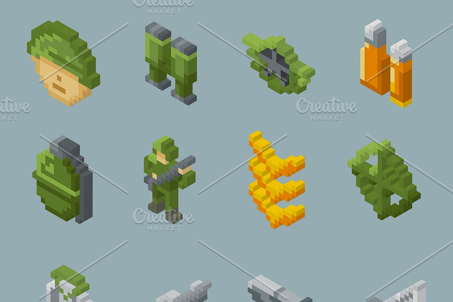 Pixel soldiers and weapons icons in Graphics - product preview 8