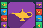 Aladdin lamp flat design icons
