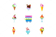 Ice cream dessert icon set