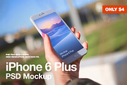 iPhone 6 Plus in hand PSD Mockup