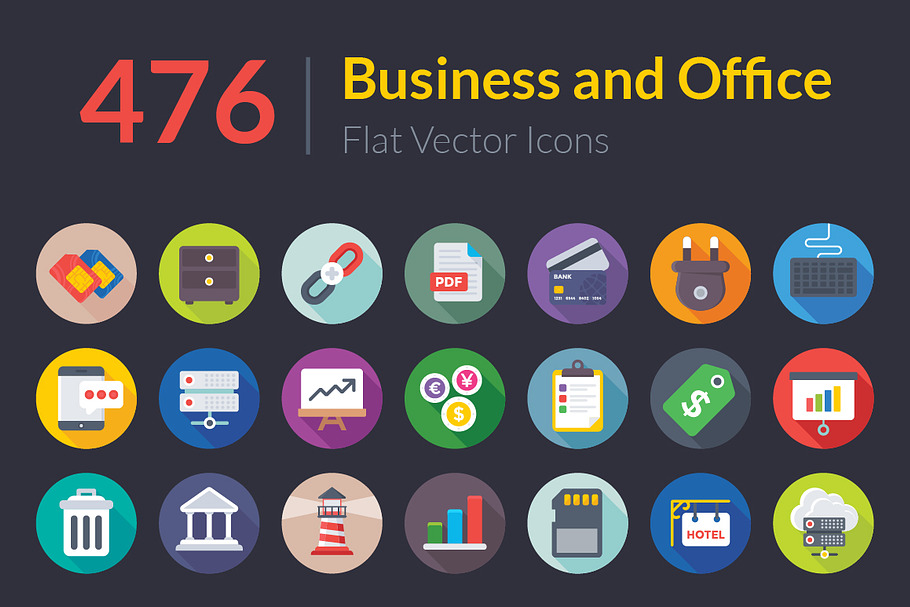 476 Business and Office Flat Icons 