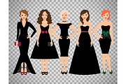 Young women in different black dresses