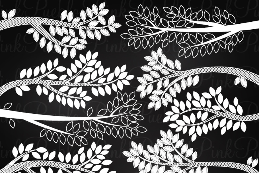 Chalkboard Tree Branch Silhouettes in Illustrations - product preview 8
