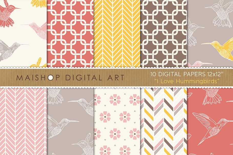 Digital Paper - I Love Hummingbirds in Patterns - product preview 8