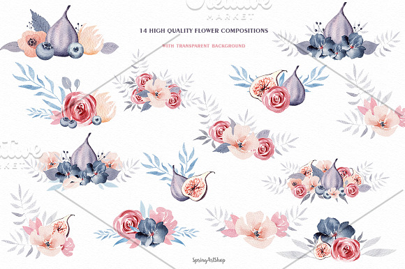 Bohemian watercolor flower Big Set in Illustrations - product preview 1