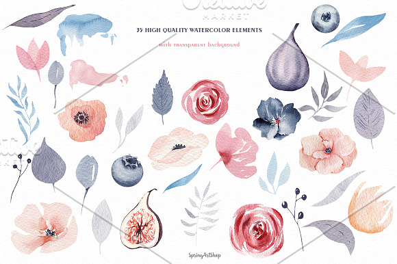 Bohemian watercolor flower Big Set in Illustrations - product preview 3
