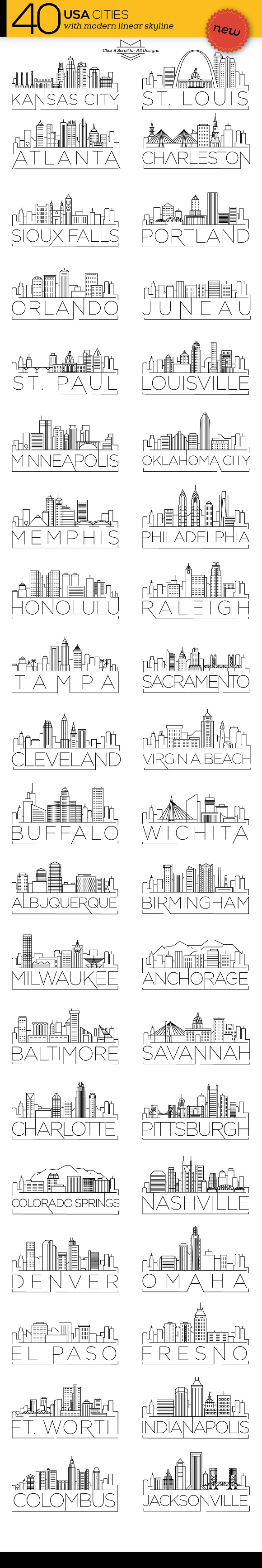 40 USA Cities Linear Skyline in Modern Icons - product preview 3