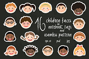 Set of 16 children smiling faces