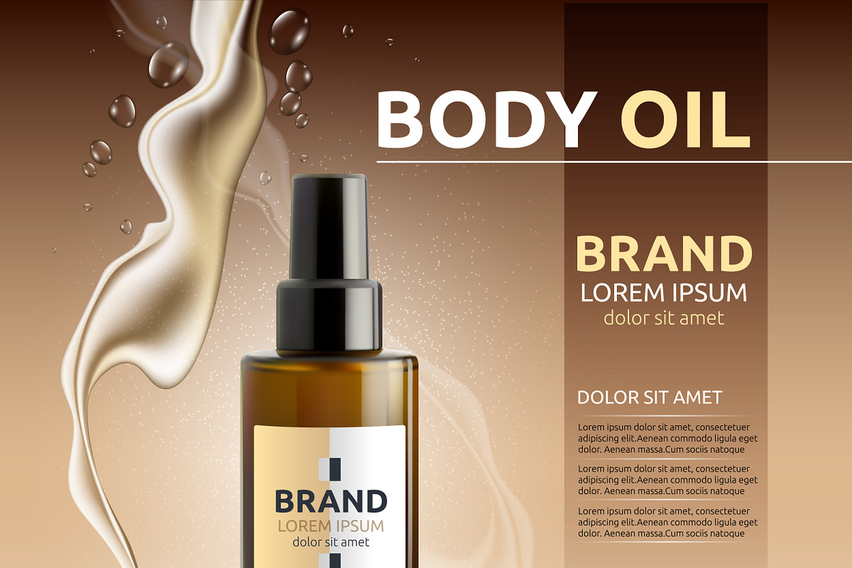 Vector brown body oil cosmetic mocku in Product Mockups - product preview 8