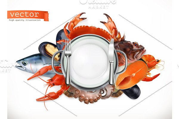Sea food logo. 3d vector icon