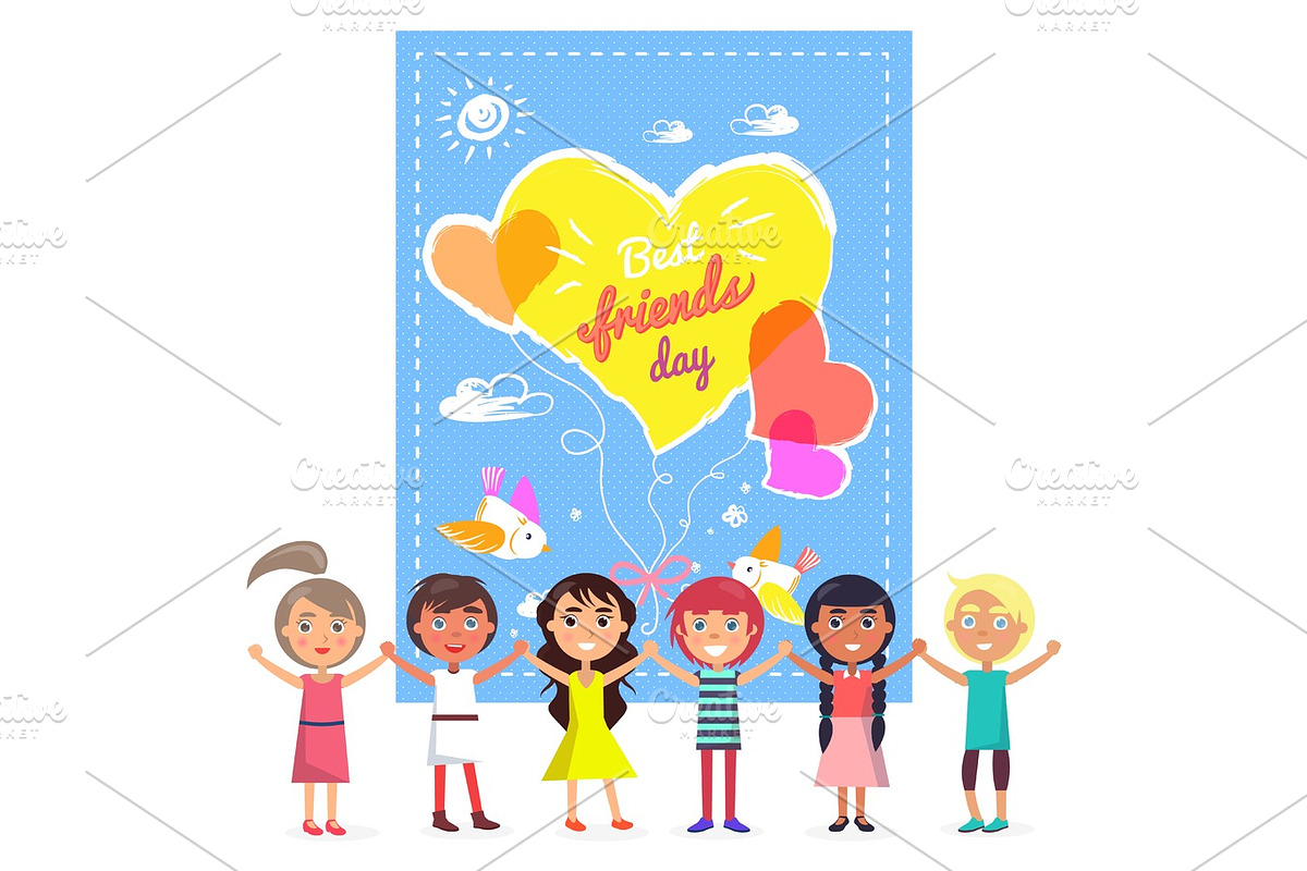 Best Friends Day banner and Friendly Children in Objects - product preview 8