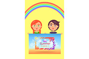 Two Children Holding One Hot Summer Days Banner