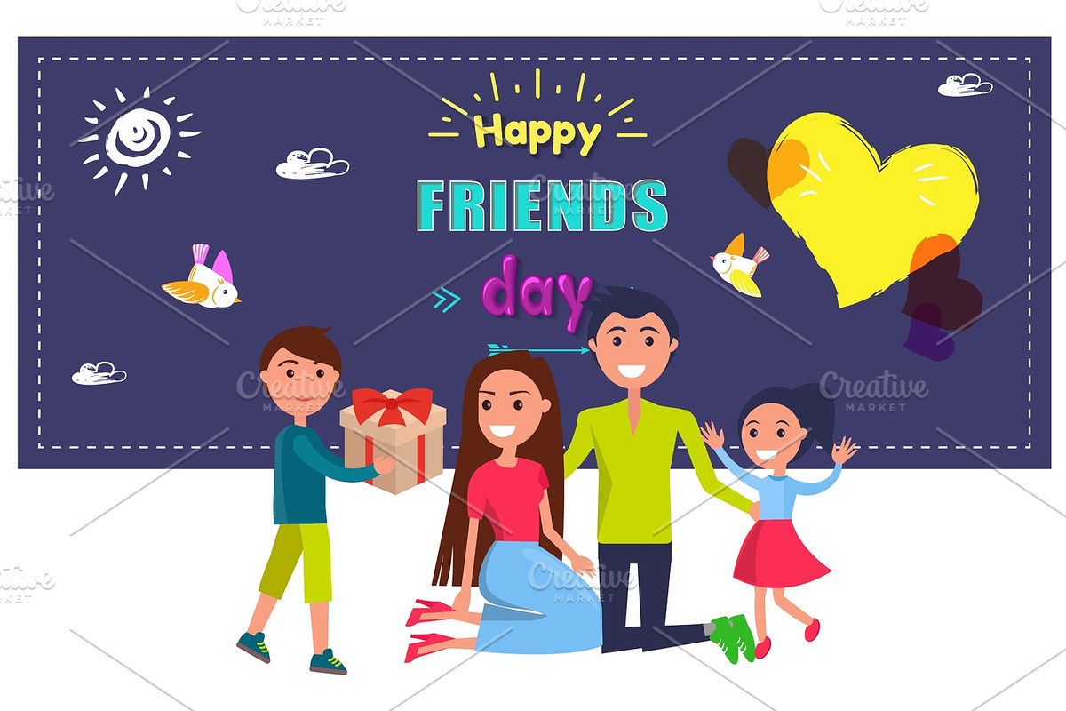 Happy Friends Day Poster with Celebrating Family in Illustrations - product preview 8