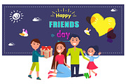 Happy Friends Day Poster with Celebrating Family