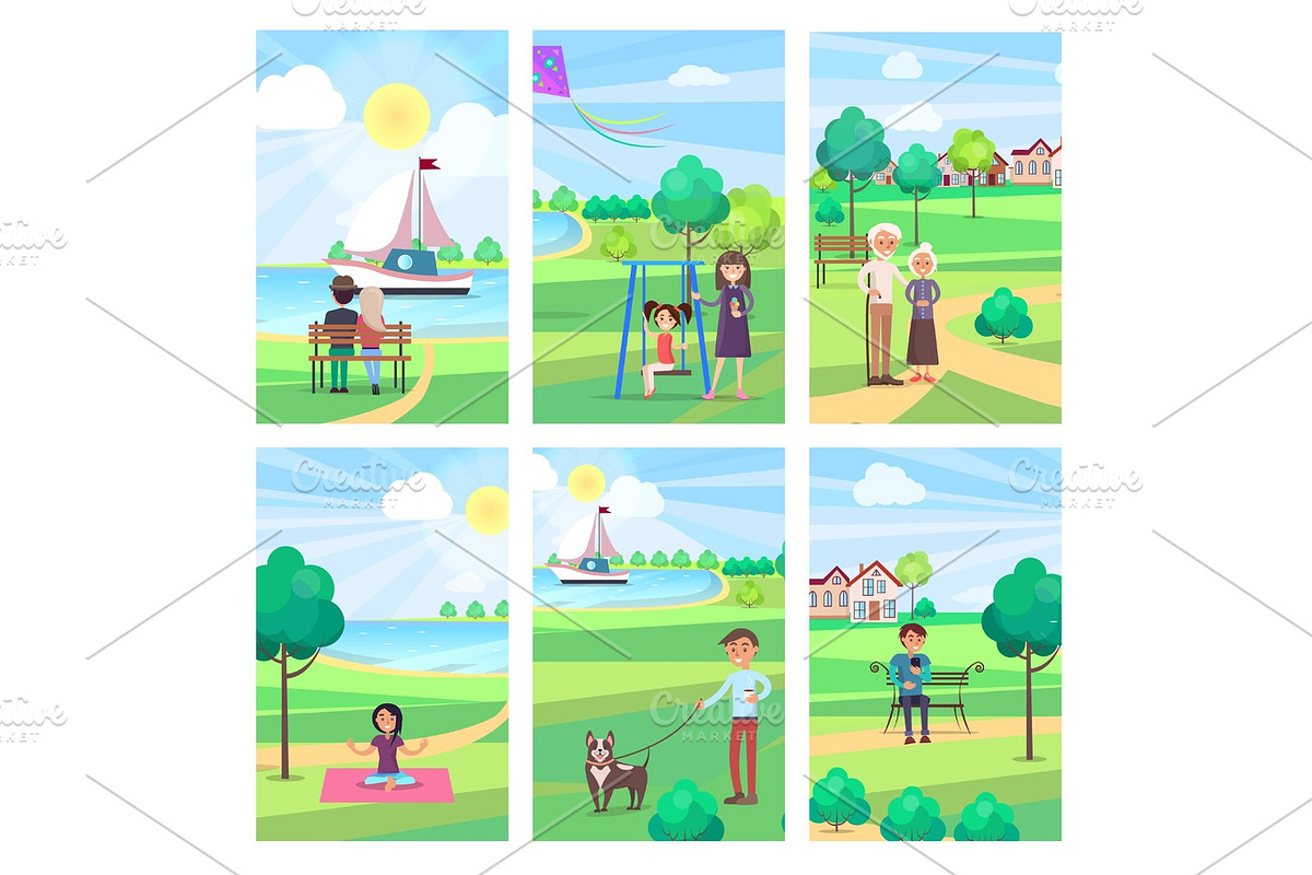 People Spending Free Time in Park Vector Poster in Illustrations - product preview 8