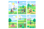People Spending Free Time in Park Vector Poster