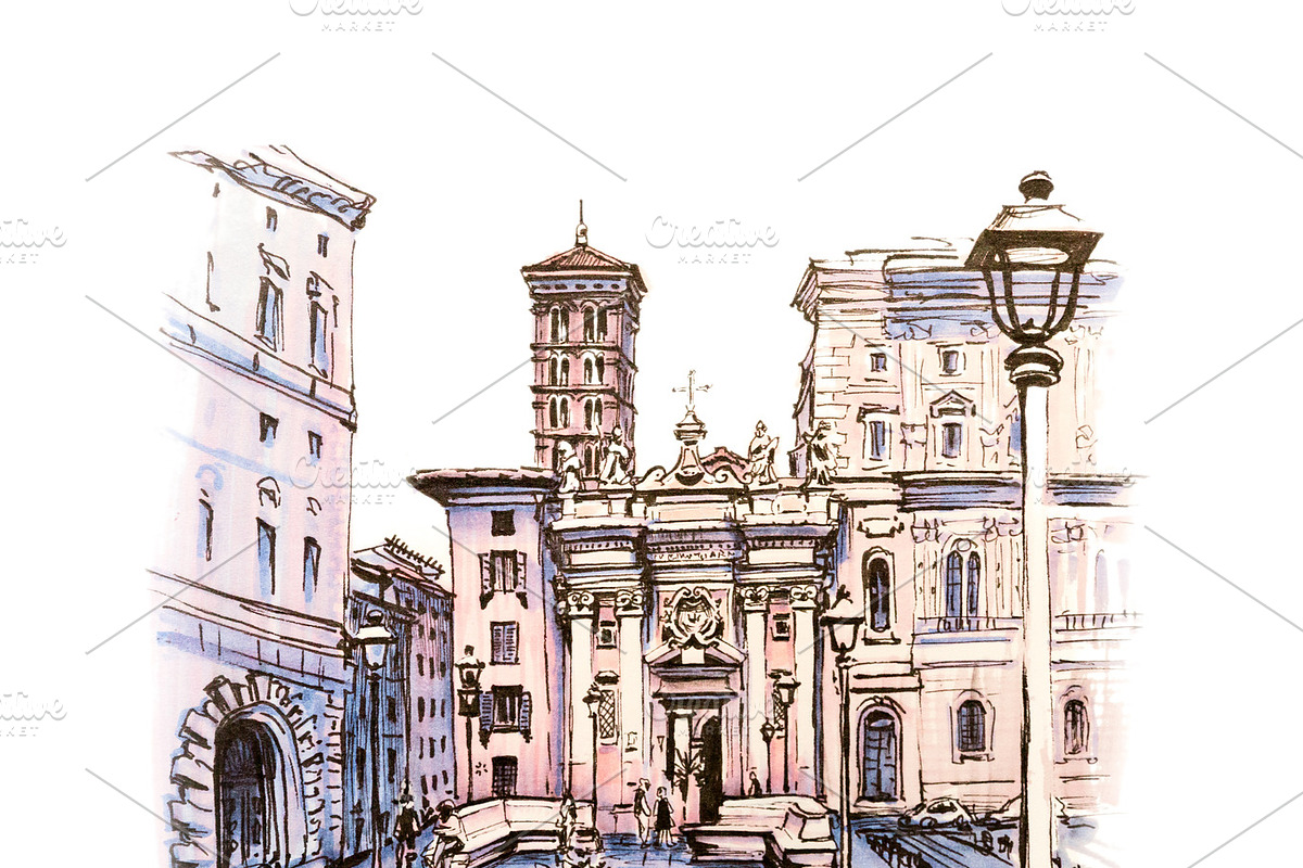 Scenic city view of Rome, Italy in Illustrations - product preview 8