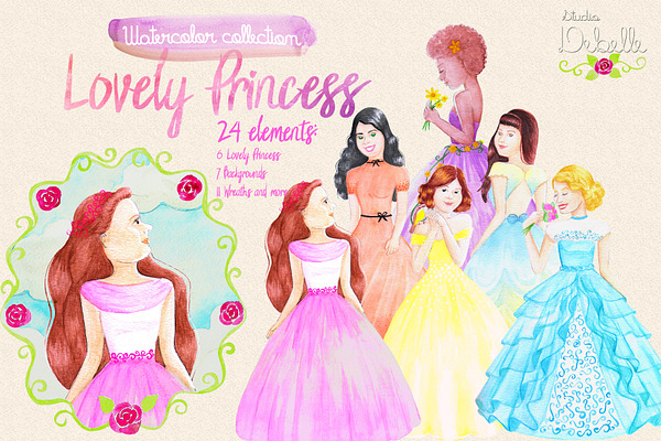 Lovely Princess watercolor clipart