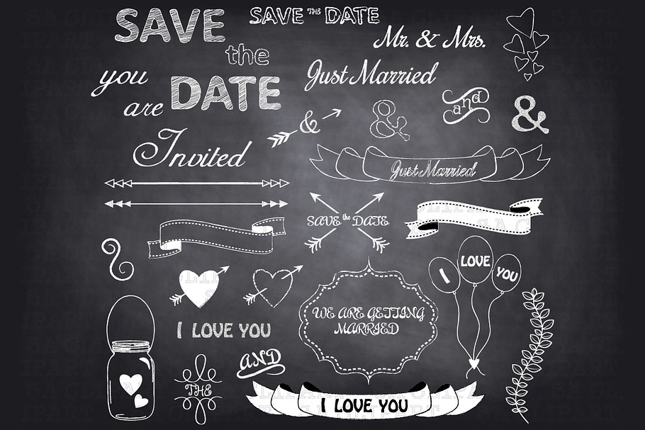 Chalkboard Wedding Clipart in Illustrations - product preview 8