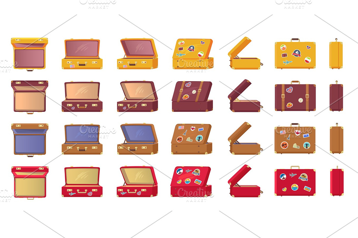 Old-fashioned Vintage Suitcases with Stickers in Illustrations - product preview 8