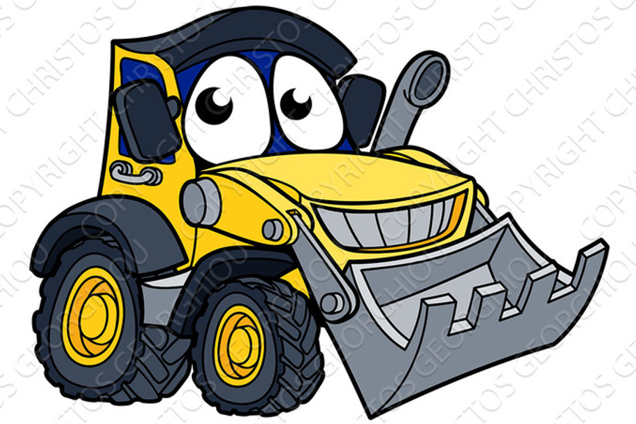 Digger Bulldozer Cartoon Mascot in Illustrations - product preview 8