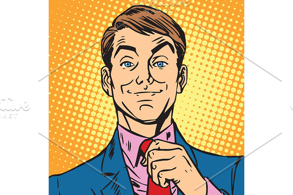 avatar portrait of a man straightens his tie