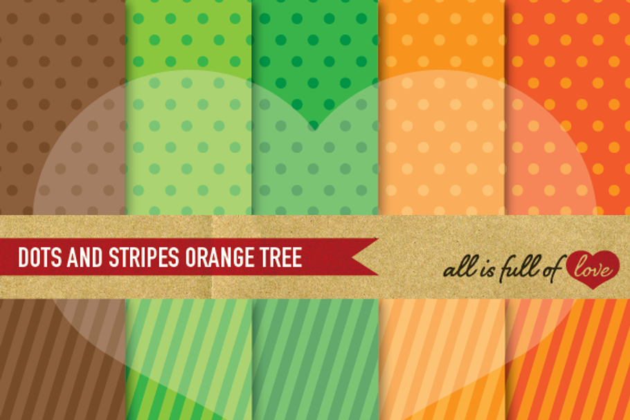 Orange Dots Stripes Digital Patterns