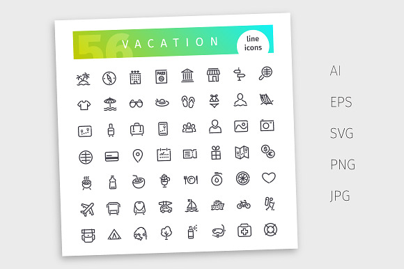 Vacation Line Icons Set in Credit Card Icons - product preview 3