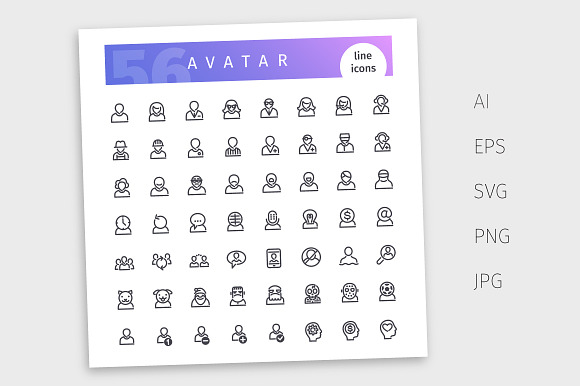 Avatar Line Icons Set in Avatar Icons - product preview 3