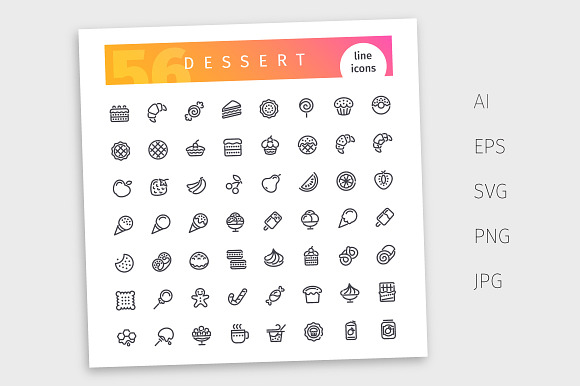 Dessert Line Icons Set in Happy Birthday Icons - product preview 3