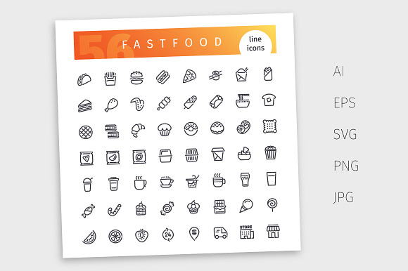 Fastfood Line Icons Set in Graphics - product preview 3