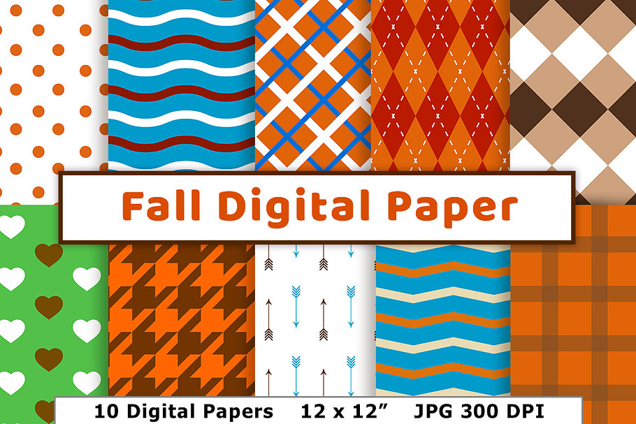 Fall Digital Paper, Autumn Scrapbook in Patterns - product preview 8