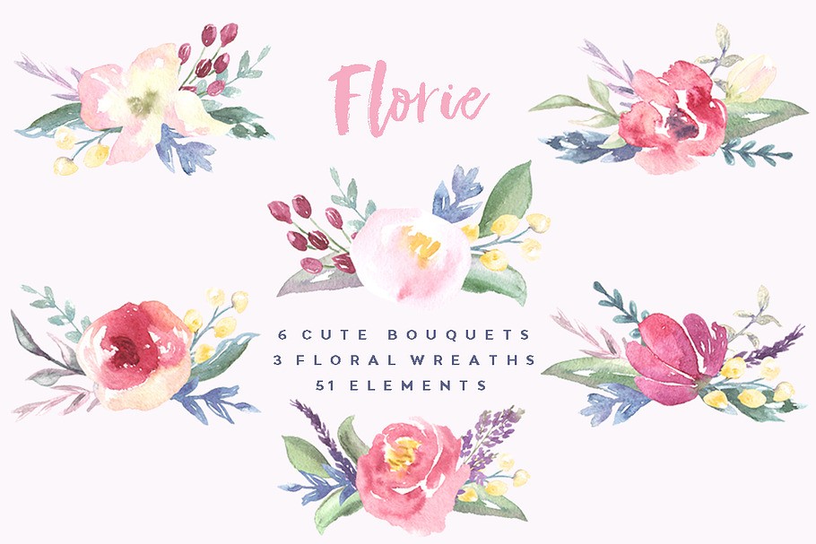 Watercolor cute bouquets Florie