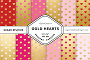 Gold Foil Hearts Digital Backgrounds