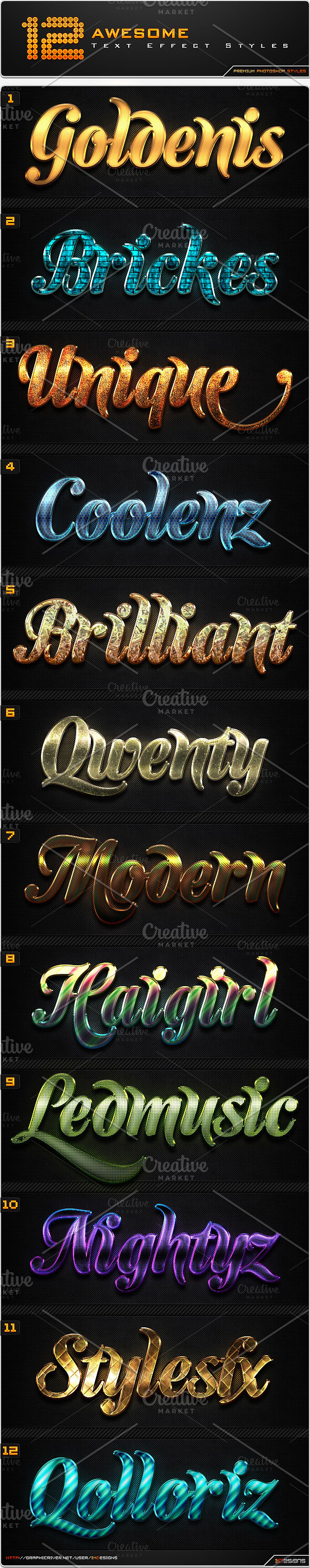 60 Premium Text Effect Styles in Photoshop Layer Styles - product preview 1