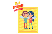 Friends Day Card with Boy and Girl in Wings