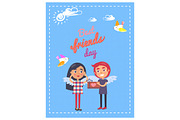 Friends Day Card with Boy Giving Present Girl