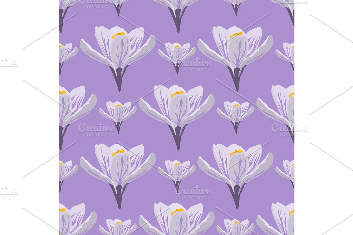 Nature spring crocus flower wreath illustration colorful seamless pattern background vector illustration. in Illustrations - product preview 8