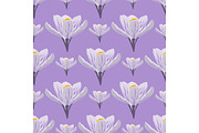Nature spring crocus flower wreath illustration colorful seamless pattern background vector illustration.