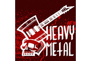 Heavy rock music badge vector vintage label with punk red symbol hard sound sticker print emblem illustration