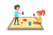 Children Play with Toys in Sandbox Illustration