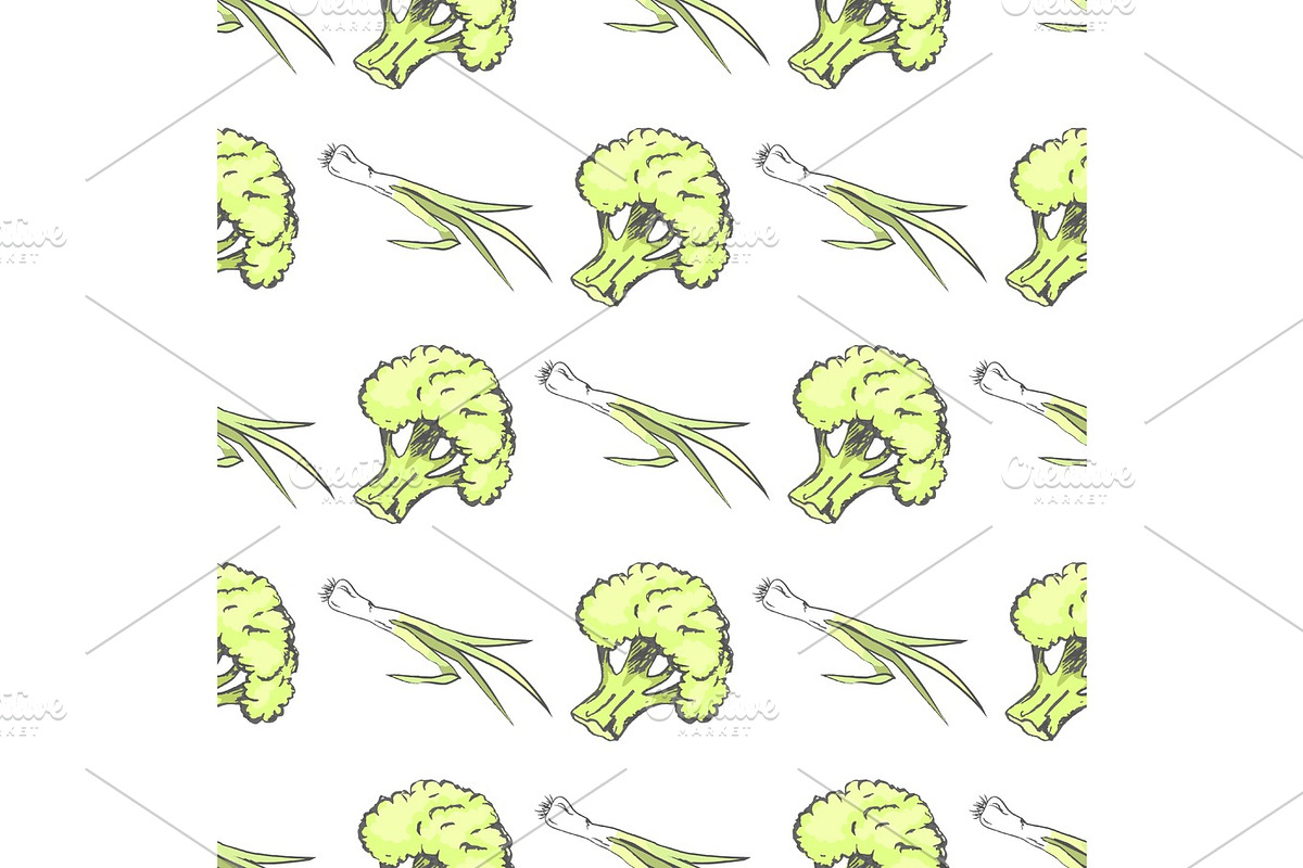 Green Organic Broccoli and Leek Endless Texture in Illustrations - product preview 8