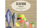 Seafood Restaurant Menu with Fish on Cutting Board