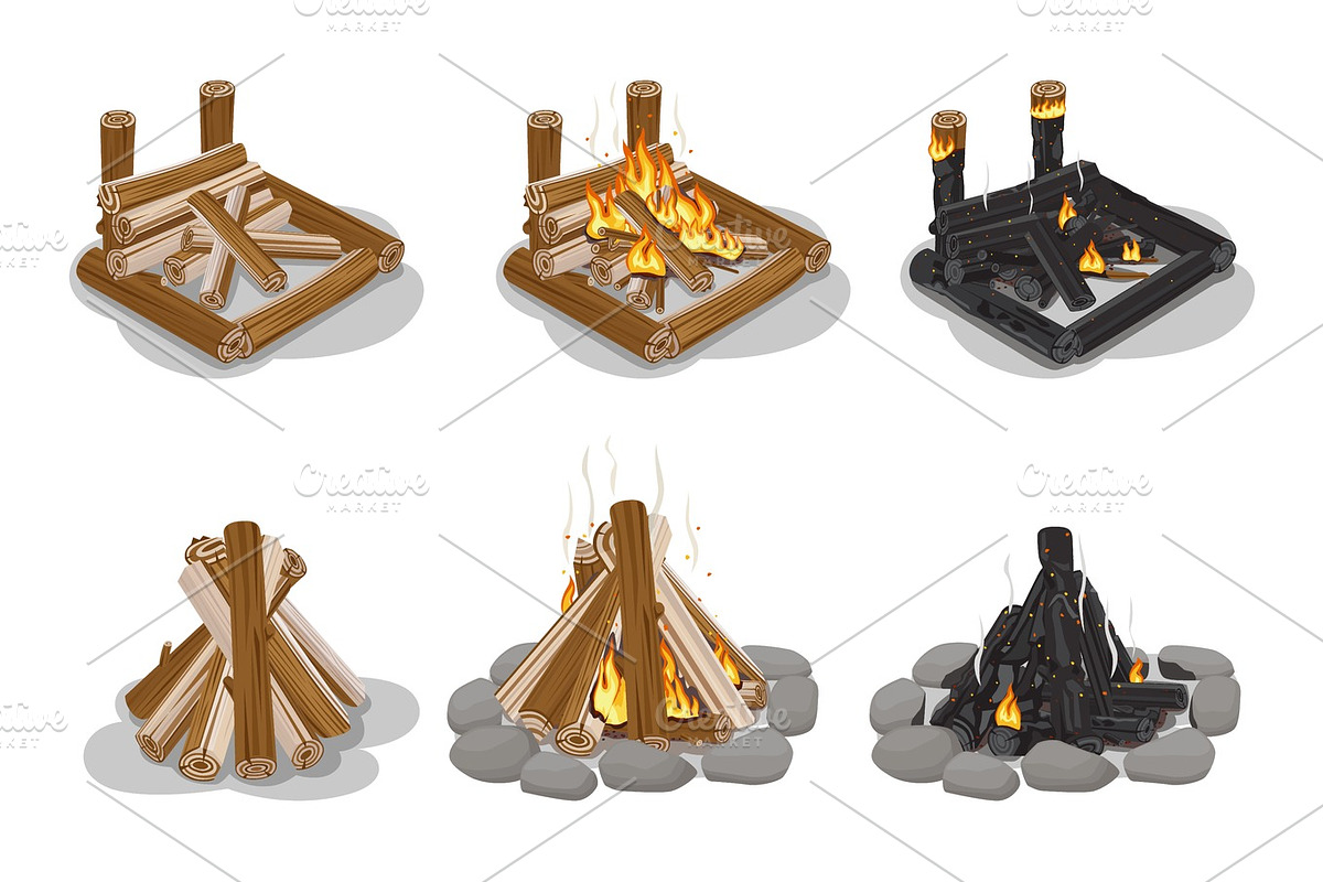 Brown and Black Firewood Set Isolated on White in Illustrations - product preview 8