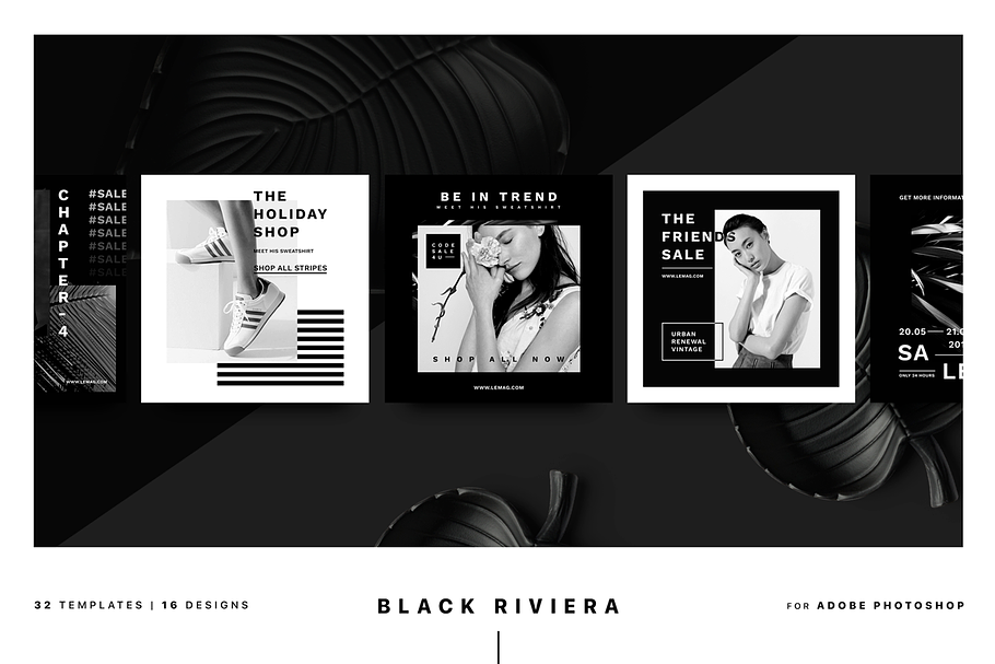 Black Riviera Social Media Pack in Social Media Templates - product preview 8
