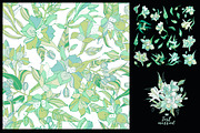 Lilies, seamless pattern, elements
