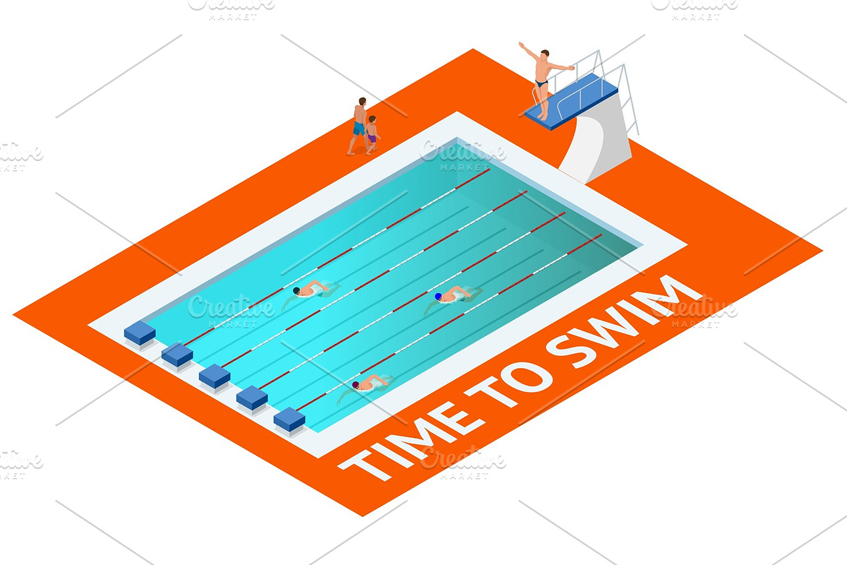Isometric people diving into water in to the swimming pool, diver. Female swimmer, that jumping and diving into indoor sport swimming pool. Sporty woman. in Illustrations - product preview 8