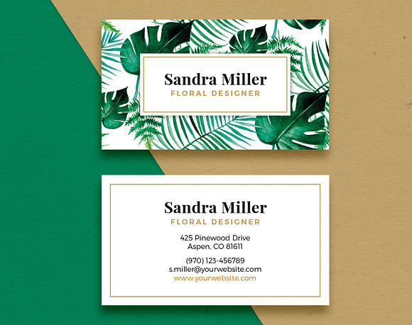 Watercolor Leaves - Business Card in Business Card Templates - product preview 5