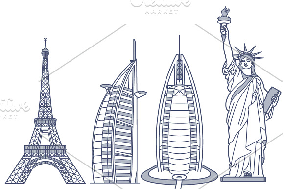 World's Famous Landmarks / Monuments in Illustrations - product preview 2