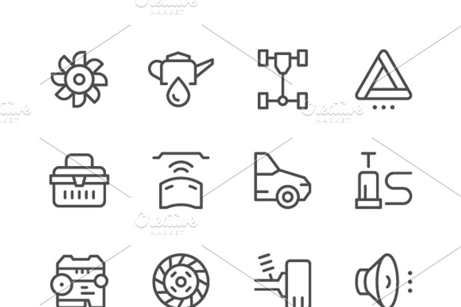 Set of car related line icons